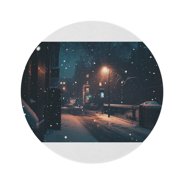 "London Snow Night Round Rug: Embrace the Magic"