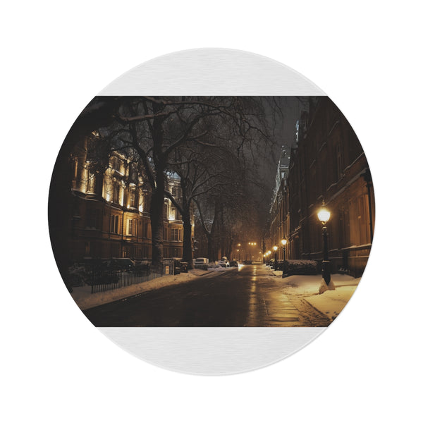 "Londons Snowy Night Round Rug"