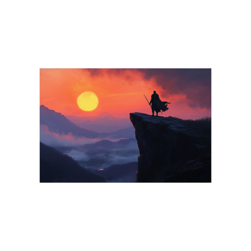 Lone Knight Cliff Dawn Poster