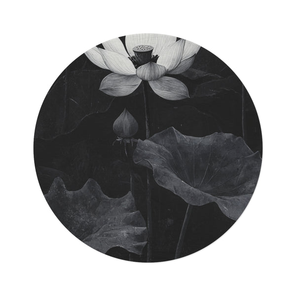 "Lotus Blossom Ink Round Rug"