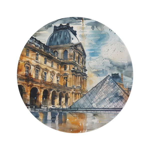 "Louvre Paris Watercolor Round Rug"
