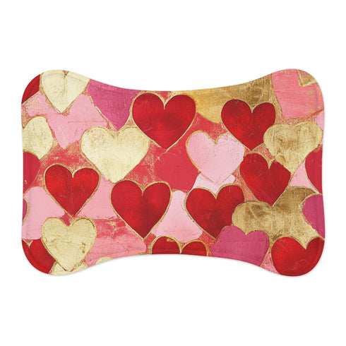 "Love in Every Paw: Valentines Day Pet Mat - Red & Gold Leolayd"