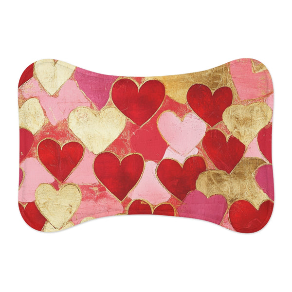 "Love in Every Paw: Valentines Day Pet Mat - Red & Gold Leolayd"