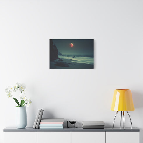Lunar Eclipse Seen from Alien Beach — 24×16 Canvas Wall Art — Living Room Wall Lifestyle View