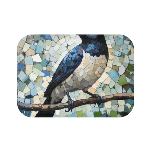 "Magpie Mosaic Oil Painting Bath Mat"