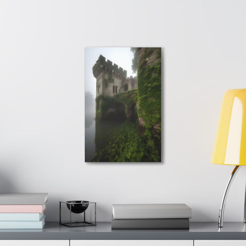 Medieval castle ruins canvas print with ivy, 18" x 12".