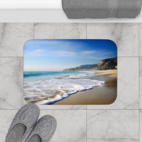 Malibu Beach — Non-Slip Bath Mat — Bathroom Floor Lifestyle View