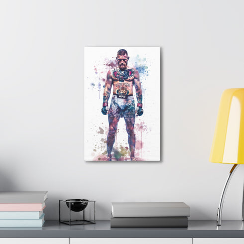 Canvas print of McGregor victory in watercolor, UFC champion dynamic detail.