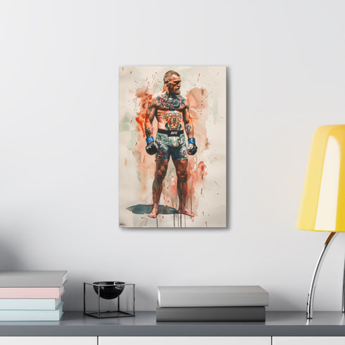 Connor McGregor UFC champion canvas print, vibrant watercolor action, 18"x12".