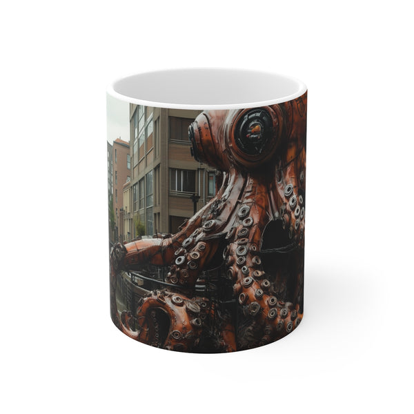 "Mechanical Octopus Coffee Mug Design"