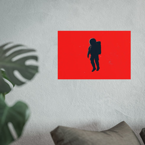 Minimalist Astronaut Silhouette Red Background
