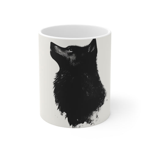 Minimalist Black and White Wolf Mug