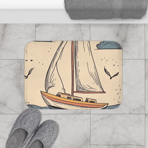 Minimalist One Line Design Symbolizing Vacation Luxury Memory Foam Bath Mat - Bathroom Lifestyle View