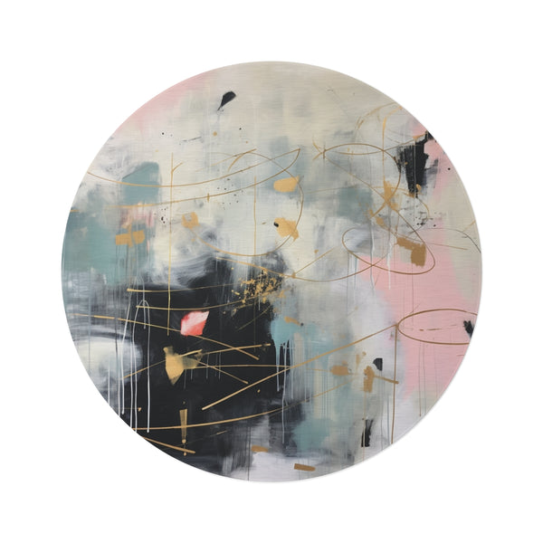 "Mint & Gold Abstract Round Rug"