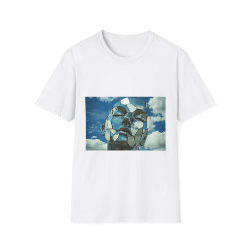 Mirror Fragments Forming Face in Sky Graphic Unisex Softstyle T-Shirt - Front View