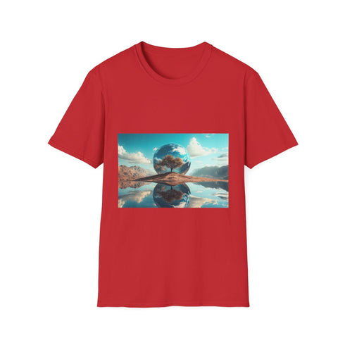 Mirror Planet Reflecting Earths Dreams Graphic Unisex Softstyle T-Shirt - Red Variant