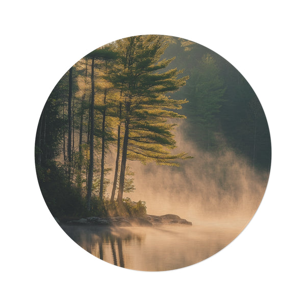 "Misty Lake Sunrise Round Rug"