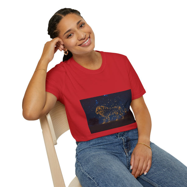 Firefly Constellation Celestial Lion Graphic Unisex Softstyle T-Shirt - Product in Use Lifestyle View | Prints With Passion