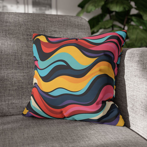 Retro 70s Groovy Swirl Seamless Pattern Square Cushion Cover - Product in Use