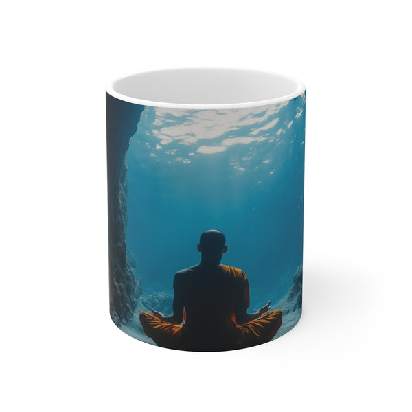 Monk Meditating Underwater Cave Mug