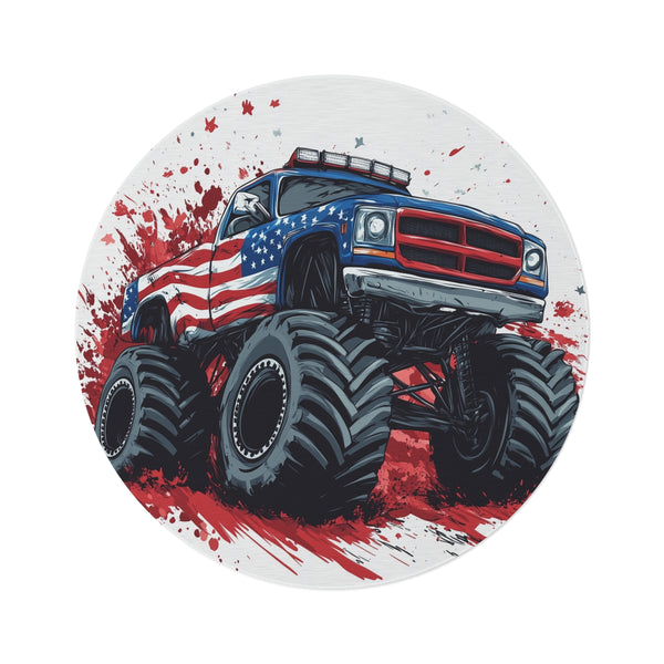 "Monster Truck Madness Round Rug"