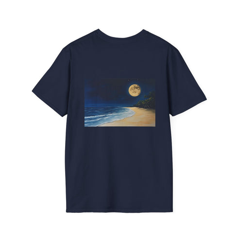 Moonlit Beach Night Tee: Full Moon Party Painting