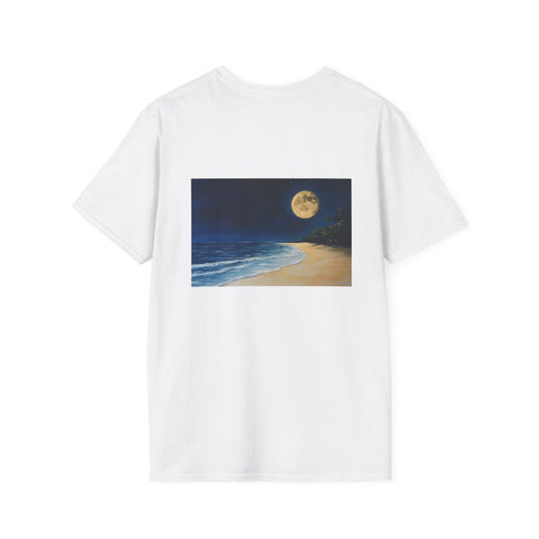 Moonlit Beach Night Tee: Full Moon Party Painting