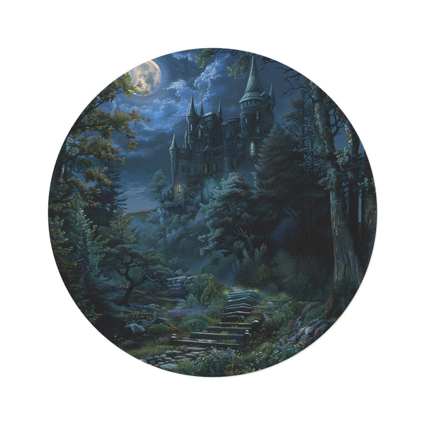 "Moonlit Forest Castle Round Rug"