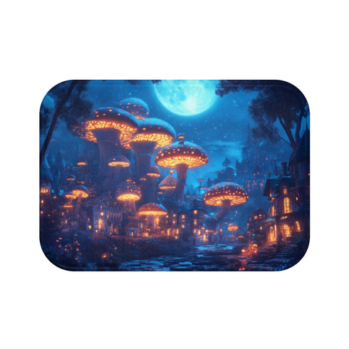 Moonlit Giant Mushroom City Bath Mat