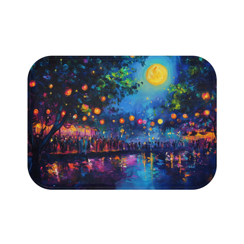 "Moonlit Neon Festival Bath Mat"