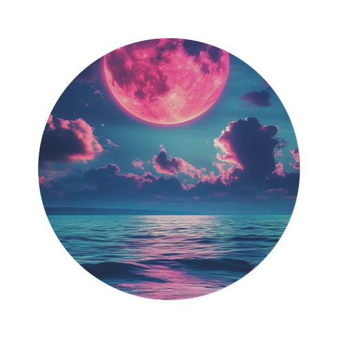 "Moonlit Sea Round Rug: Serene Ocean Escape"