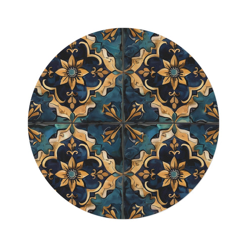 "Mosaic Marvel Round Rug: Artisan Tile Elegance"