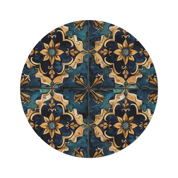 "Mosaic Marvel Round Rug: Artisan Tile Elegance"