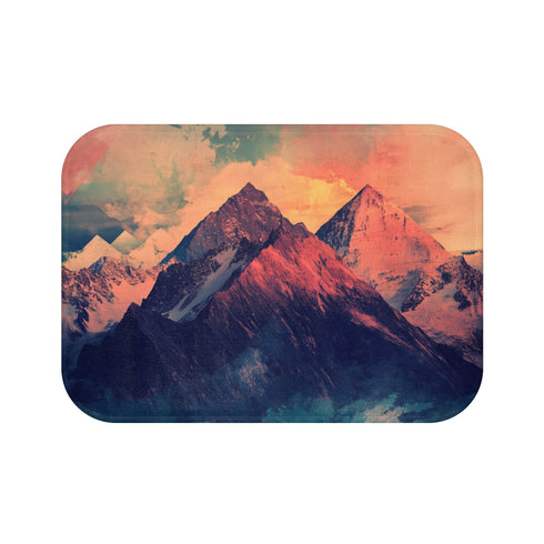 Mountain Grunge Abstract Artsy Geometric Luxury Memory Foam Bath Mat - Top View