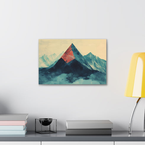 Abstract geometric mountain canvas art in vibrant colors for modern interiors.