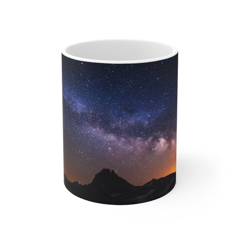 "Mountain Nightscape Coffee Mug: Serene Wilderness Beauty"