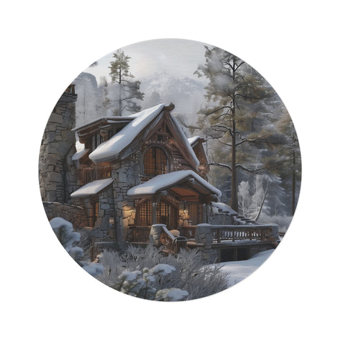 "Mountain Retreat Round Rug: A Rustic Oasis"