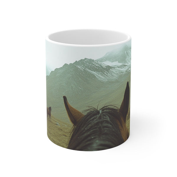 "Mountain Ride Coffee Mug: Saddle up for a scenic sip!"