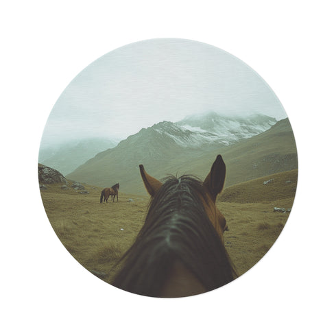 "Mountain Ride Round Rug: Equestrian Chic"