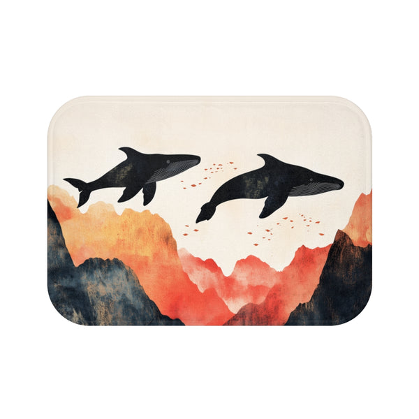Mountain-Themed Bath Mat with Whales