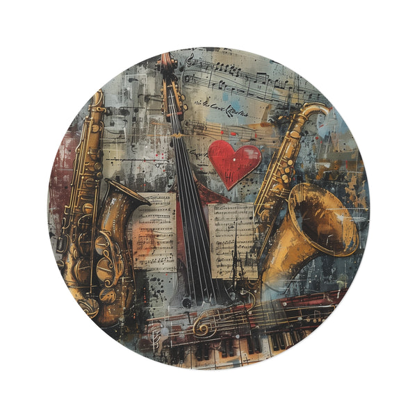 "Musical Harmony Round Rug: Notes & Instruments"