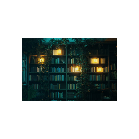Mystical Overgrown Library Glowing Books