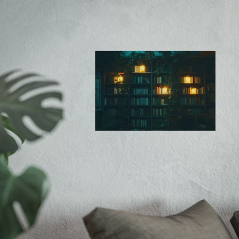 Mystical Overgrown Library Glowing Books