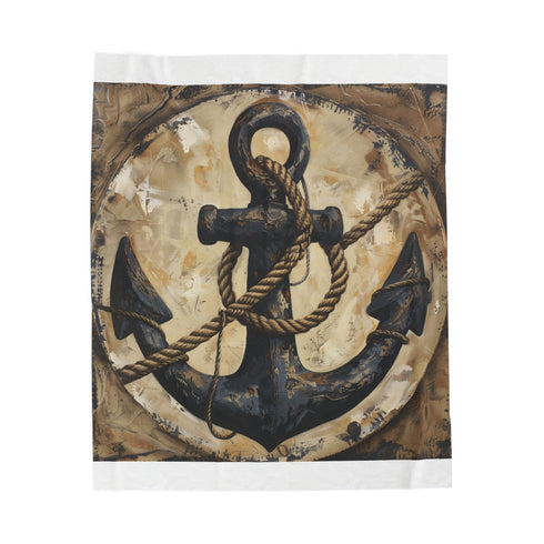 "Nautical Anchor and Rope Plush Blanket"