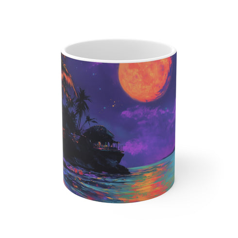 "Neon Beach Night Moon Mug"
