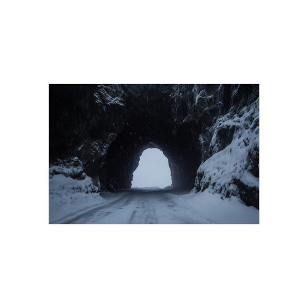 Neon Cave Portal Snowstorm Poster