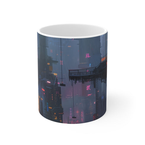 "Neon Cyberpunk City Coffee Mug"