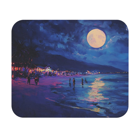 Neon Full Moon Beach Night Mouse Pad
