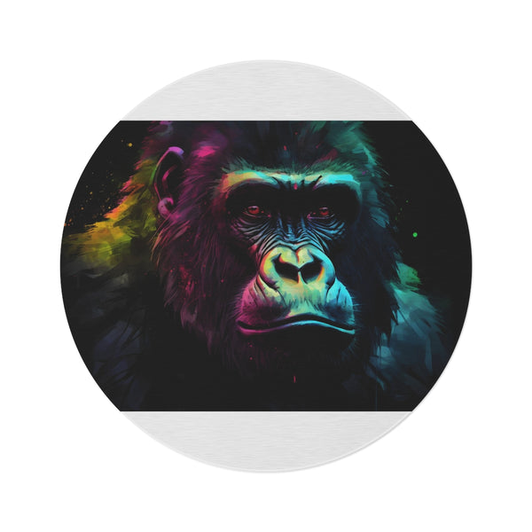 "Neon Gorilla Watercolor Round Rug"