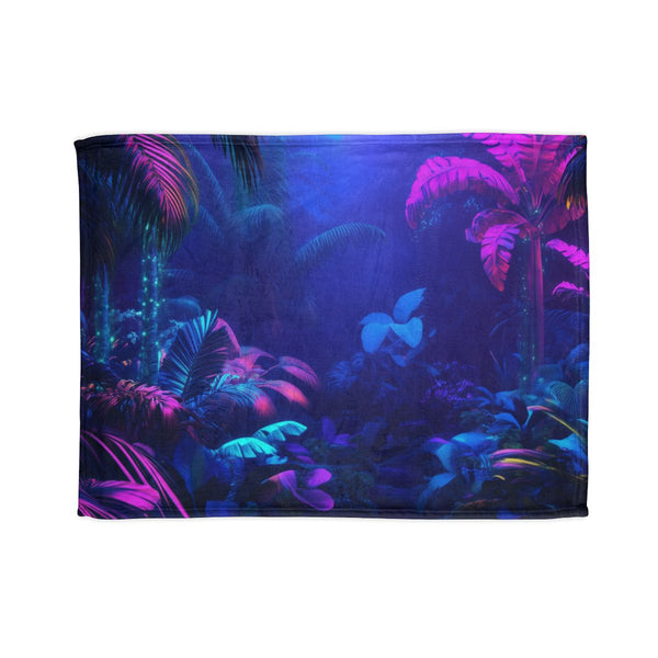 Neon Lit Jungle with Glowing Fauna ā 50Ć60 Plush Throw Blanket ā Full Flat Artwork View